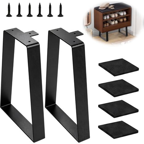 Lot de 2 pieds de table en métal noir en forme de trapèze pour pieds de meubles, pieds de table avec vis, pieds de table pour meubles, table à manger, bureau, banc, pieds de chaise (1/5)