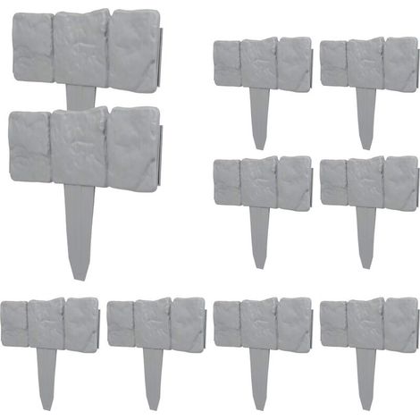 10 pieces of fence edging, grey palisade, stone look, fence lawn edging for garden lawn