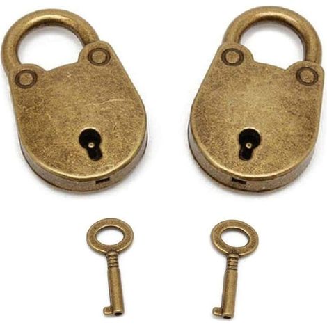 Lot de 2 mini cadenas en forme d'archaize de style ancien avec clé, mini cadenas bronze antique (1/4)