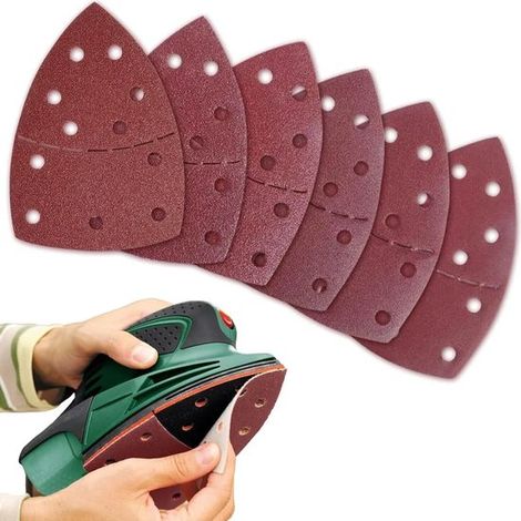 60 hojas de papel de lija para lijadoras triangulares de 11 agujeros, con granos de 40/60/80/120/180/240, con cierre de velcro.