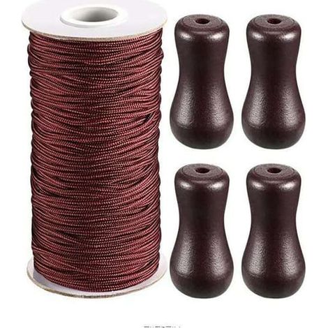 KLVGTIFS PU - Cordon tressé marron de 0,2 cm pour store vénitien, 50 m/rouleau avec 4 supports en bois marron pour auvent en aluminium, plantes de jardin et artisanat (marron)[YDE] (1/5)