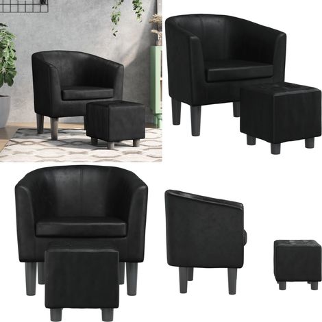 Fauteuil avec repose-pied noir similicuir - Fauteuil Convertible - Fauteuil Relax - Fauteuil Cuir Synthétique - Meuble Salon - Décoration Intérieur - Home & Living (1/5)