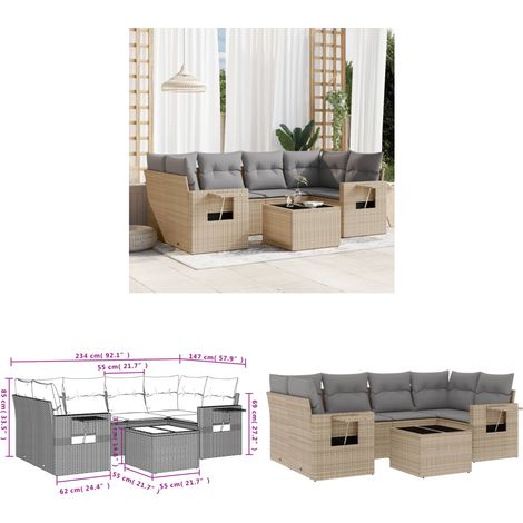 Salon de jardin avec coussins 7 pcs beige résine tressée - Ensemble Salon De Jardin - Meuble Extérieur - Résine Tressée - Rotin Synthétique - Mobilier De Jardin - Home & Living (1/3)