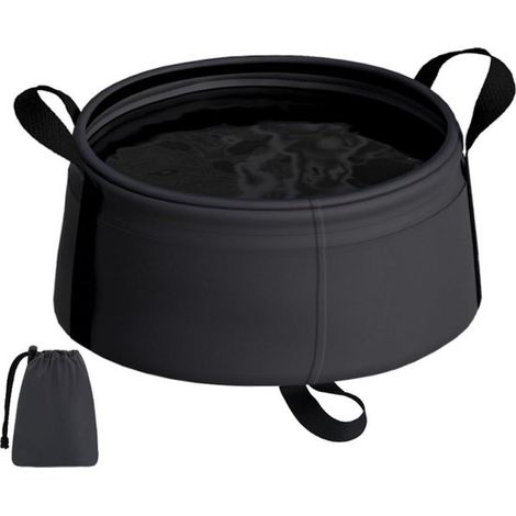 Lavabo da viaggio pieghevole, lavabo portatile per campeggio e attività all'aperto, materiale in nylon resistente agli strappi, 26,4 x 10 cm, nero (1/4)