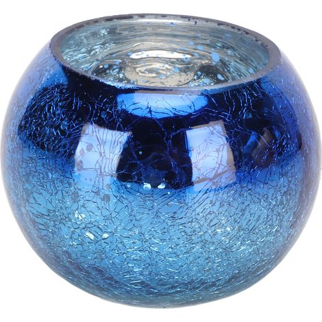 Lot de 6 photophores en verre bleu dégradé, décoratif artisanal texturé, centre de table romantique chaleureux (1/5)
