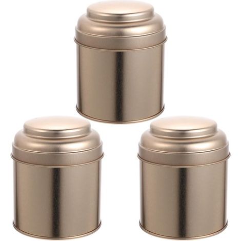 Set da tè ermetico da 3 pezzi, composto da scatola per il tè, barattoli per tè sfuso, contenitore per la conservazione, doppia chiusura, per tè/caffè/spezie, in latta color oro rosa. (1/5)