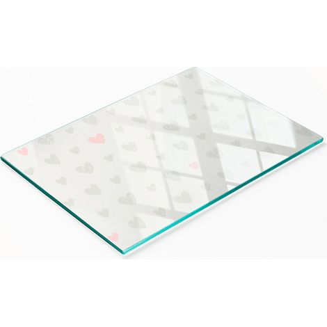 Tabla de cortar decorativa de vidrio templado para cocina con fondo de corazones, 80x52 cm. (1/5)