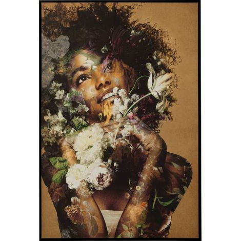 Tableau femme fleur multicolore sur toile bois déco murale - Multicolore fleurs et tons naturels (1/4)