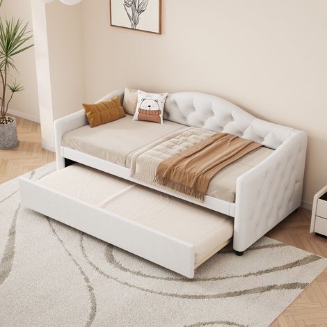 Lit gigogne 90x200cm, banquette lit convertible gain de place pour chambre d'amis et salon, canapé-lit moderne avec lit tiroir d'appoint, Beige (1/5)