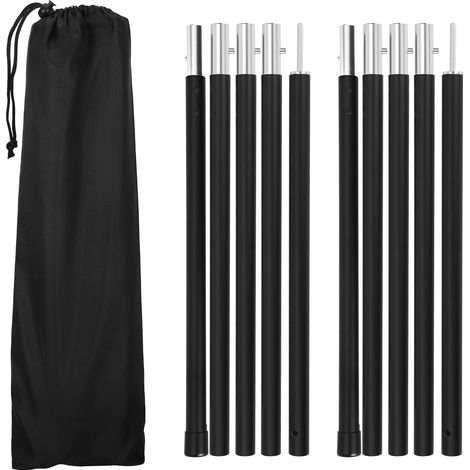 Randaco 2pcs Zeltstangen 2m Schwarz Tarpstange Sonnensegel Stange Alu Aufstellstangen