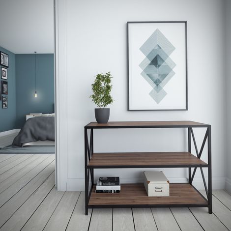 Decorotika Xena Sideboard Meuble TV TV Cabinet Meuble TV With Shelving Open Storage industrial Metal Frame Space Saver - Walnut Pattern And Noir (1/2)