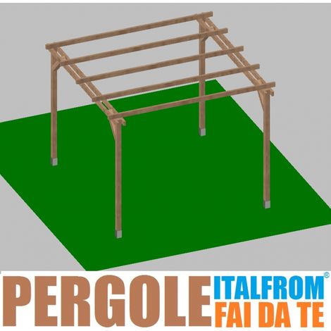 Pergola da Giardino in Legno di Pino Impregnato - mt 3 X 3 x 2,5h - con Supporti a Interrare (1/4)