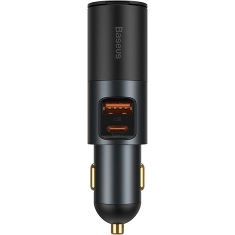 Cargador USB para coche con puerto USB-C para encendedor de cigarrillos QC PD Share Together, color gris (1/5)