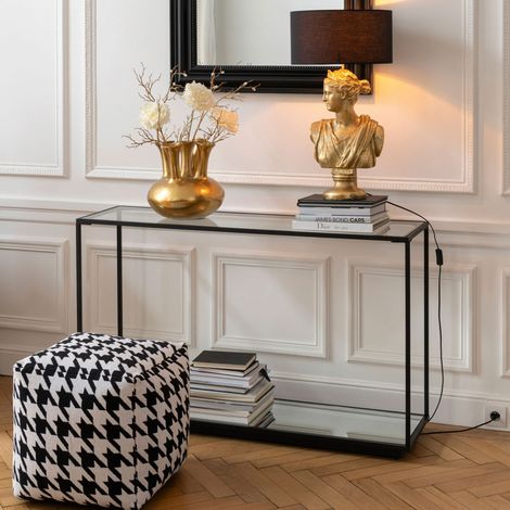 Console 2 niveaux 132x36x81 cm en verre et métal noir - LUKA (1/5)