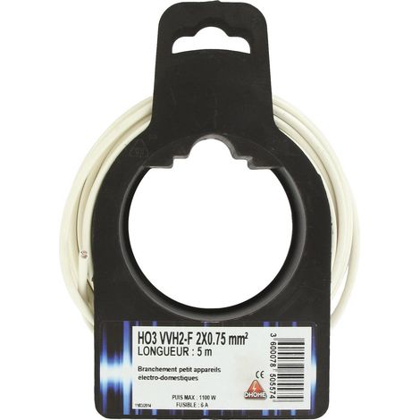 Cavo elettrico H03 VVh 2-f Ovoide 2 X 0,75 mm² 5 Bianco