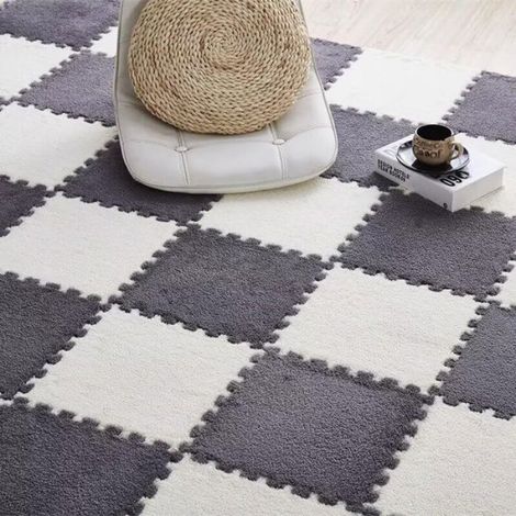 Tapis EVA - 12 Pièces Emboîtables - 30x30 Cm - Gris Noir - Pour Chambre Et Salle De Jeux (1/4)