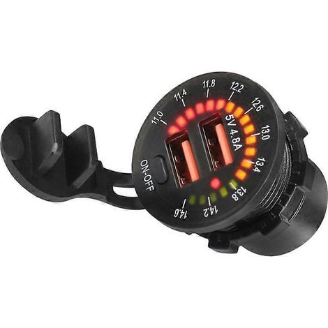 Compatible avec un adaptateur de chargeur de voiture à double port USB avec couvercle, et comprend une prise avec interrupteur d'alimentation. (1/5)