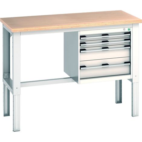 Bott Werkbank cubio 4 Schubladen Multiplex höhenverstellbar 1500 x 750 mm RAL 7035