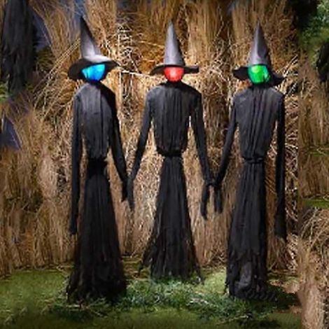 Decoración de Halloween, control por voz, sensor, sonido luminoso, 3 personas tomadas de la mano, brujas, casas embrujadas, accesorios para organizar, generalmente como espantapájaros. (1/5)