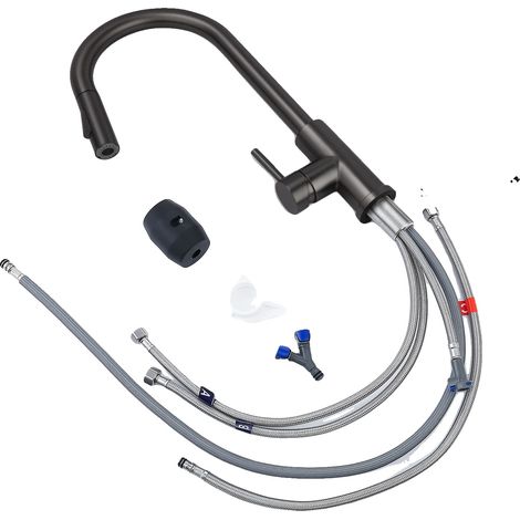 Robinet, rotation à 360°, température de l'eau réglable, Gris gunmetal, Acier inoxydable (1/2)