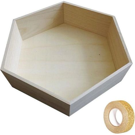 Etagère hexagonale bois 39 x 34 x 10 cm + masking tape doré à paillettes
