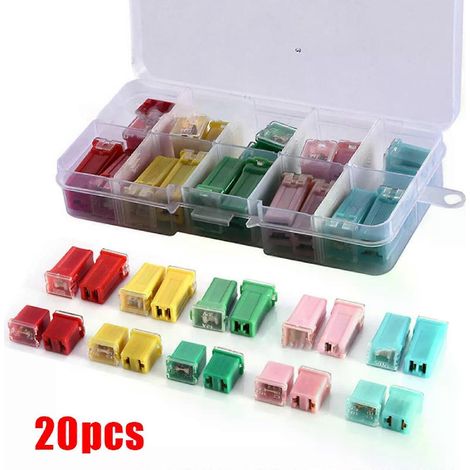 20-teiliges Mini-Kfz-Sicherungsset mit quadratischen Sicherungen (20 A, 30 A, 40 A, 50 A, 60 A) inklusive Kunststoffbox (1/4)