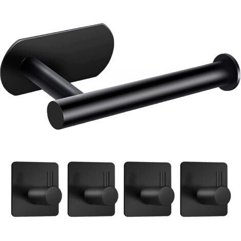 Porte-papier toilette - sans perçage porte-papier toilette - porte-papier toilette auto-adhésif en acier inoxydable - avec 4 crochets adhésifs noir - pour salles de bains & ... (1/3)