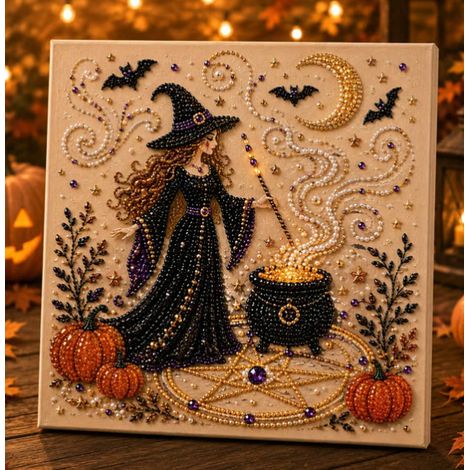 New Halloween Pearl and Diamond Ghost Painting Home Decor Window Decoration DIY Artwork Ornament - Style C - 2020cm Framed