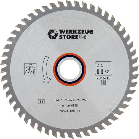 Hoja de sierra circular HM WS24 para madera 210 x 2,4 x 30 WZ 52 - WS24-100083 (1/2)
