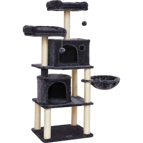 Arbre à chat multi-niveaux grande capacité griffoir 2 niches colonnes renforcées tour à chats hauteur 152 cm gris