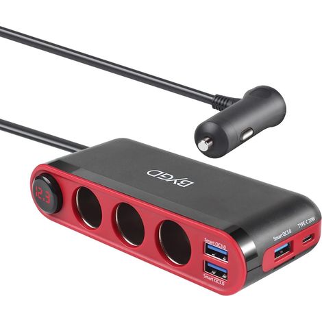 12V/24V Adaptateur Allume-Cigare, 18W QC 3.0 Allume Cigare USB , avec 3 ports USB + Type C Prises Chargeur de Voiture et 3 Allume-Cigare prises et affichage de la tension à LED.-LIAIKI