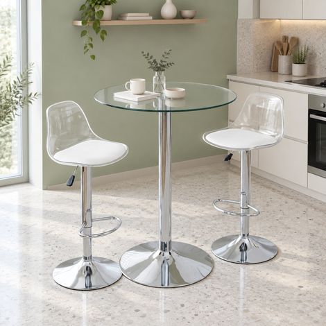 Set tavolo e sgabelli bar in vetro trasparente 89 cm, 2 sgabelli regolabili DESVIAE (1/5)