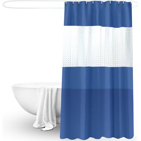 JSSEVN - Blue Shower Curtain 200x180cm Semi-Transparent Waterproof EVA Bath Curtain for Bathroom (1/2)