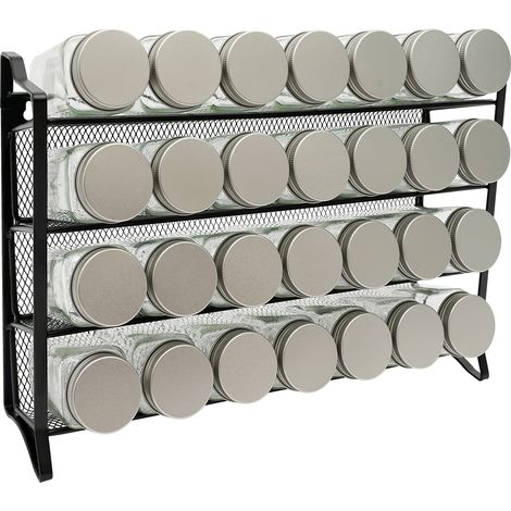 4 étagères épices rack avec 28 pots vides, étagère de stockage de comptoir de cuisine organisateur, noir (1/5)