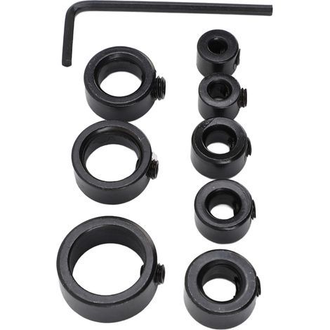Colliers de forets avec 1 clé hexagonale, jeu de butées de limite de profondeur en acier à haute teneur en carbone 3mm 4mm 5mm 6mm 8mm 10mm 12mm 16mm 8 pièces (1/5)