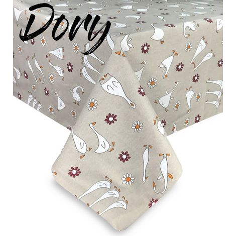 NAPPE DORY GOOSE GEESE OCHETTE en coton Cm.140x300 x18 personnes