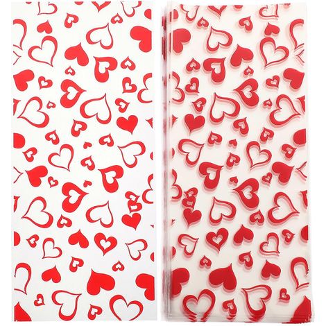 100 sachets à bonbons transparents rouges pour emballer des bonbons, des biscuits ou pour la Saint-Valentin. (1/5)