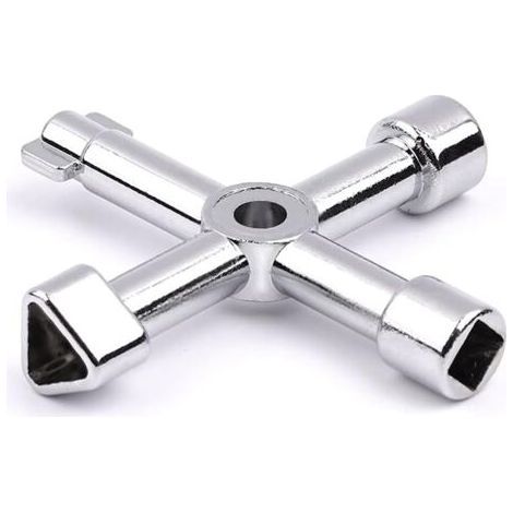 Multifunction Utility Wrench 4 Way Electric Pocket Faucet Key for Water Tank Gas Cabinet Cabinet Opening Key (Silver) (1/5)
