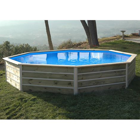 WATERCLIP Piscine bois octogonale - 4,95 x 3,15 x H. 1,29 m SAINT BERNARD (1/4)