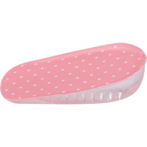 Semelles gel silicone adhésives 2,5cm pour hauteur, coussinets talon rose, soutien voûte plantaire orthopédique (1/5)