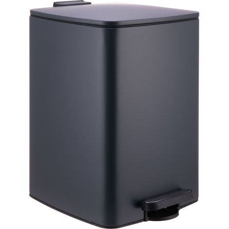 Relaxdays Kitchen Bin, 20 l, soft-close lid, removable inner bin, matt metal, rectangular pedal bin, dark grey