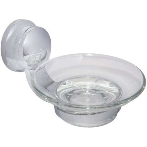 Perfetto 3 Seifenhalter mit Glaseinsatz (klar), Messing massiv, PERF-SH3 verchromt