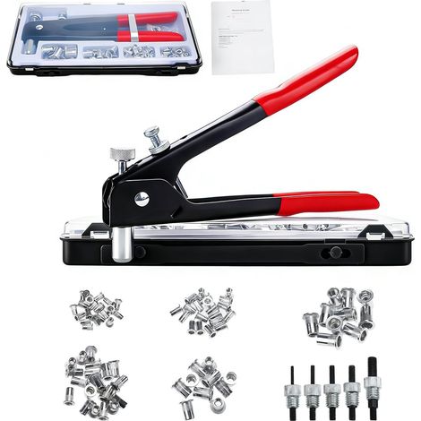 Herramienta de inserción roscada de 86 piezas, herramienta de crimpado de tuercas remachables M3, M4, M5, M6 y M8 y 5 mandriles, herramienta de inserción roscada de aluminio para reparación de tubería (1/5)
