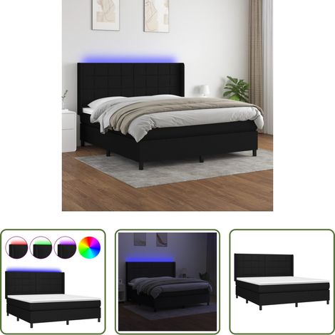 Sommier tapissier - Sommier à lattes de lit matelas et LED Noir 160x200 cm Tissu (1/5)