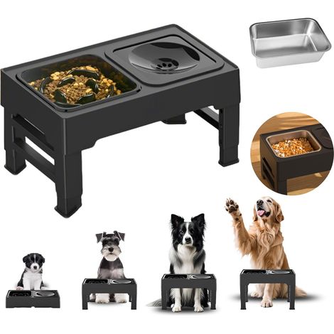 1 Gamelle Surélevée Chien, 4 Hauteurs Réglables, Bol Acier Inoxydable, Anti Éclaboussure, Petit Moyen Grand (1/5)