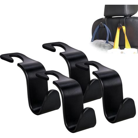Set mit 4 universellen Autositz-Kopfstützenhaken, schwarze S-förmige Aufhänger für Handtaschen, Geldbörsen, Mäntel und Aufbewahrungsboxen (1/5)