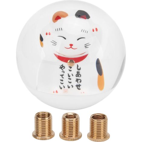 Tête de pommeau de levier de vitesse chat porte-bonheur universel accessoires intérieurs de voiture en acrylique avec 3 adaptateurs (1/5)