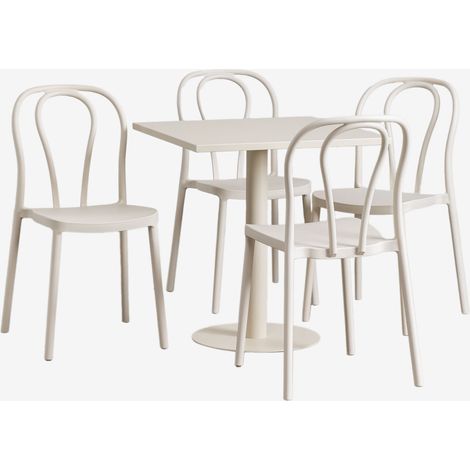 SKLUM Set aus quadratischem Tisch 70 x 70 cm und 4 Gartenstühlen Mizzi Beige Tapioca                                  