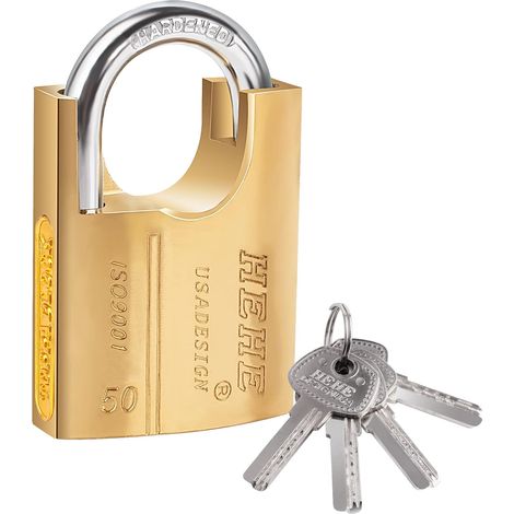 Cadenas robuste en laiton à anse fermée avec 4 clés utilisées pour entrepôt, conteneur, garage, volet, unités de stockage, abris de jardin, garages, clôtures (50 mm) (1/5)