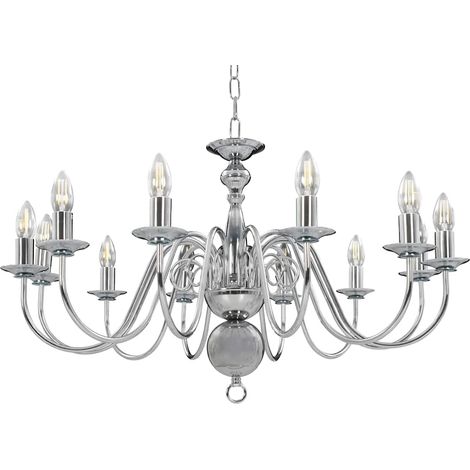 Lustre Suspension Salon et Salle à Manger en Métal Argenté 12 Douilles E14 80 x 45 cm (1/5)
